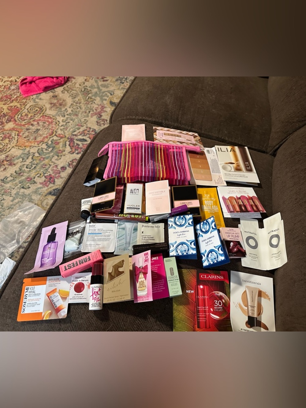 Makeup bag with products